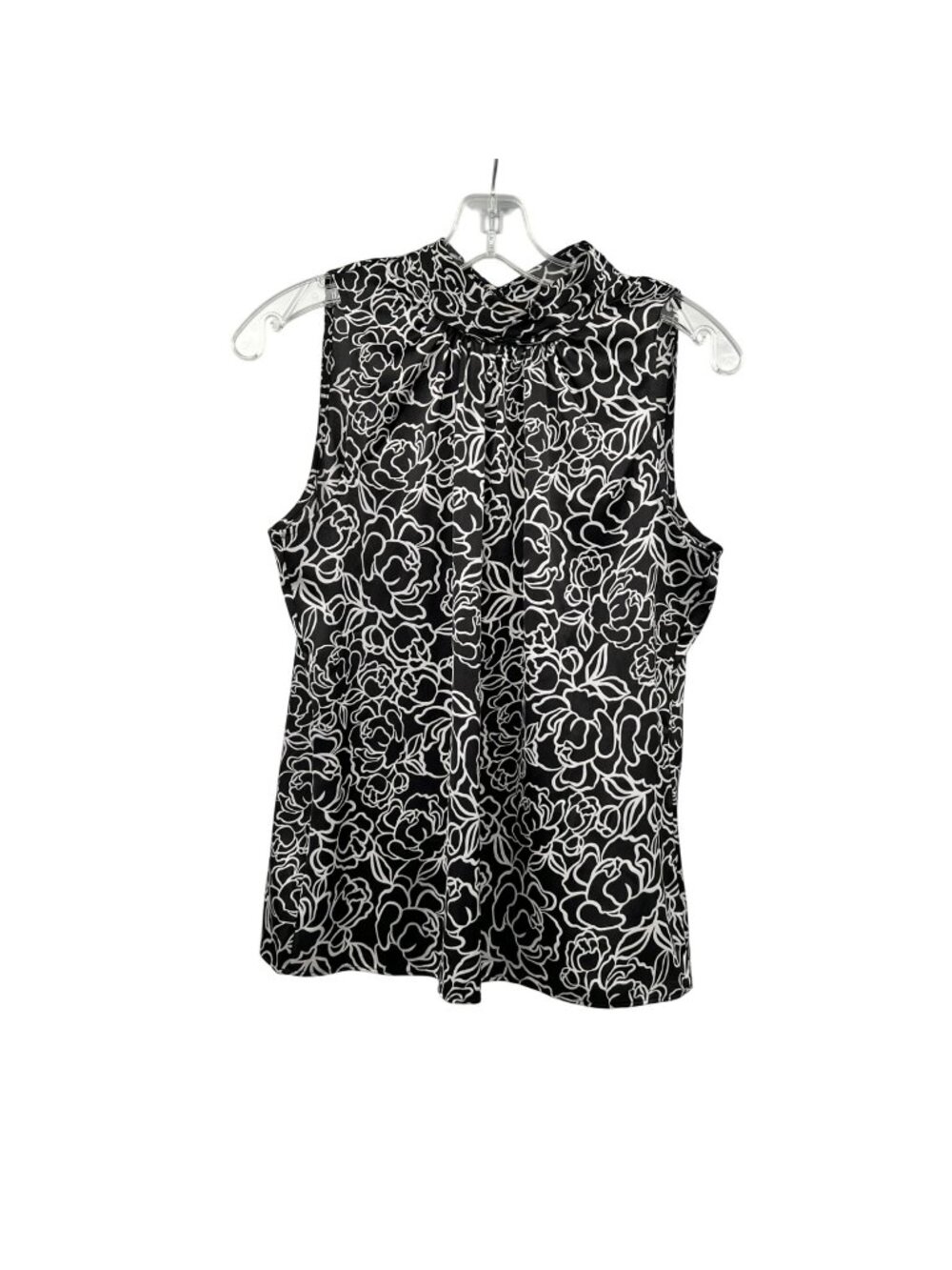 WHBM Womens Floral Sleeveless Top Mock Neck Black/White Size XS Keyhole
